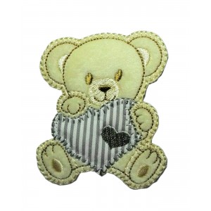 Marbet Iron-on Patch - Teddy Bear with Grey Heart